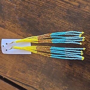 Handmade Yellow Long Tassel Colorful Beaded Dangle Earrings